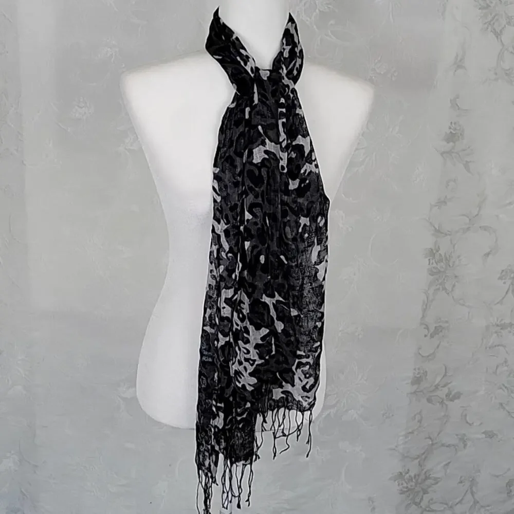 Leopard Print Scarf/Wrap Black Gray and White 64